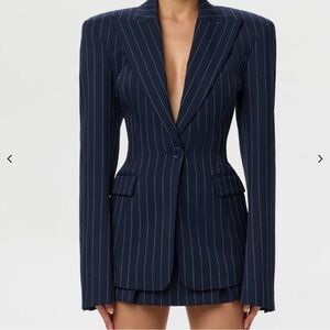 Naked Wardrobe Women's Navy Pinstripe Blazer and Pant Set